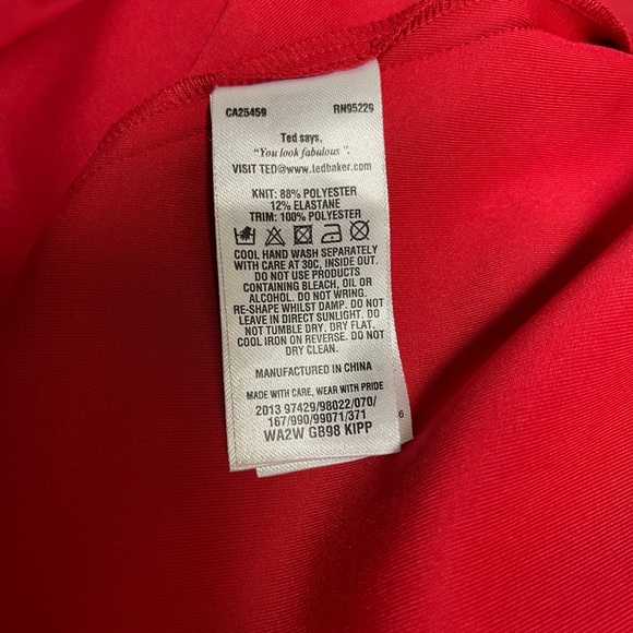 Ted Baker Just for You Red Dress with Cap Sleeves Size 1 - Picture 10 of 10